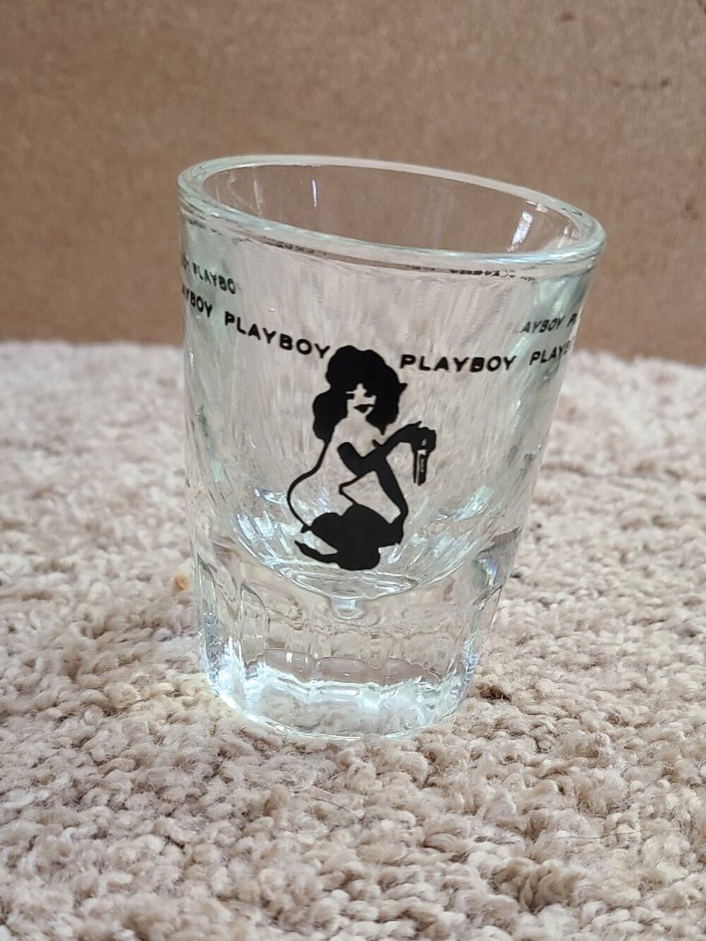 Vintage PLAYBOY Club Bunny Heavy Clear SHOT GLASS With Lady With Key 2oz